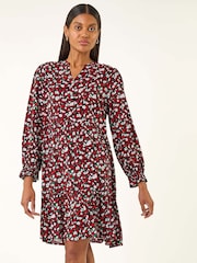 Roman Red Floral Print Buttoned Dress - Image 4 of 5