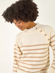 Roman Cream Stripe Buttoned Shoulder Knit Jumper - Image 4 of 5