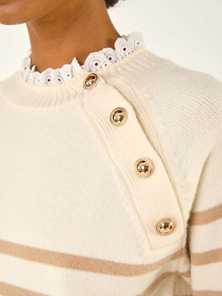 Roman Cream Stripe Buttoned Shoulder Knit Jumper - Image 5 of 5 Roman Cream Stripe Buttoned Shoulder Knit Jumper - Image 5 of 5