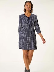 Roman Blue Geometric Bow Stretch Dress - Image 2 of 5