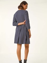 Roman Blue Geometric Bow Stretch Dress - Image 3 of 5