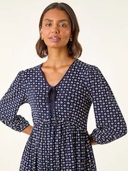 Roman Blue Geometric Bow Stretch Dress - Image 4 of 5