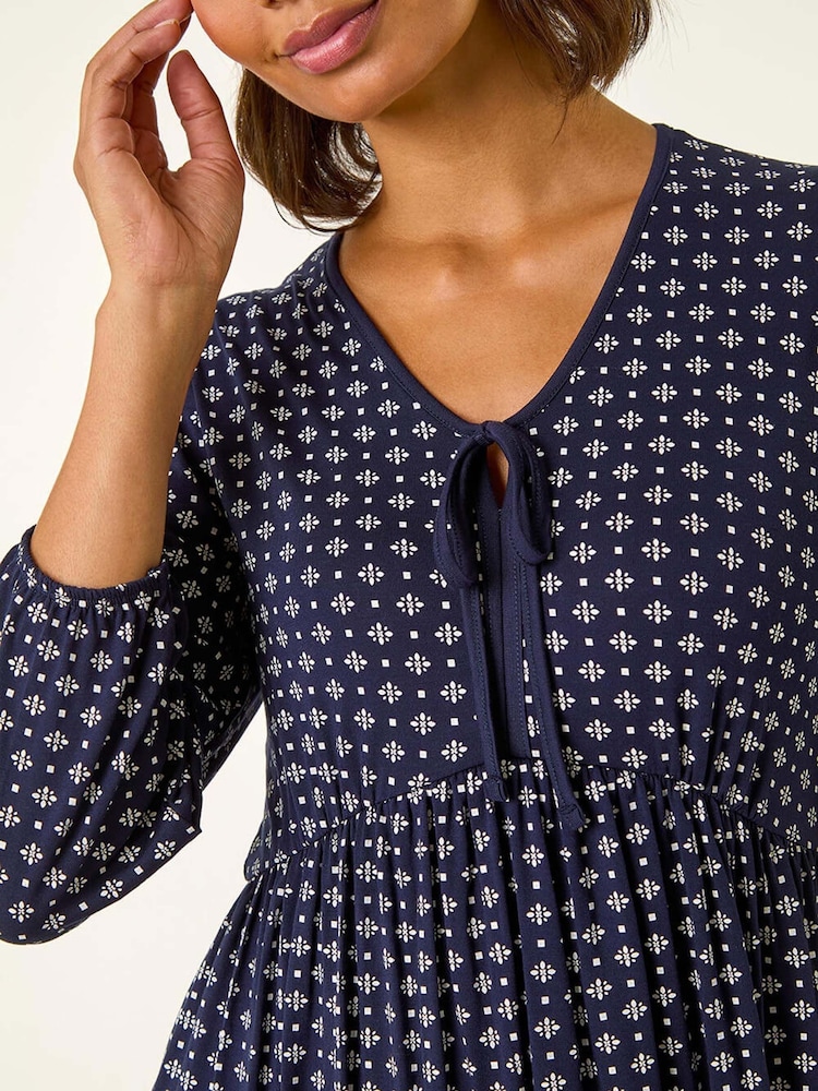 Roman Blue Geometric Bow Stretch Dress - Image 5 of 5