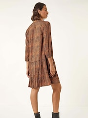 Roman Brown Spot Print Zip Front Dress - Image 3 of 5