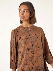 Roman Brown Spot Print Zip Front Dress - Image 4 of 5