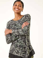 Roman Green Leaf Puff Print Stretch Tunic Top - Image 1 of 5