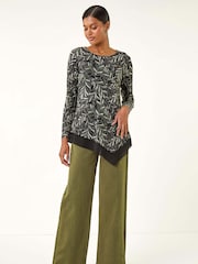 Roman Green Leaf Puff Print Stretch Tunic Top - Image 2 of 5