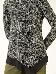Roman Green Leaf Puff Print Stretch Tunic Top - Image 5 of 5