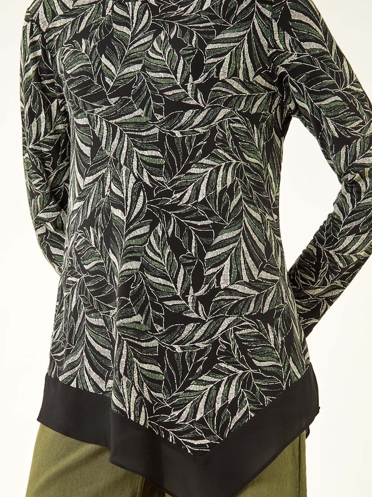 Roman Green Leaf Puff Print Stretch Tunic Top - Image 5 of 5 Roman Green Leaf Puff Print Stretch Tunic Top - Image 5 of 5