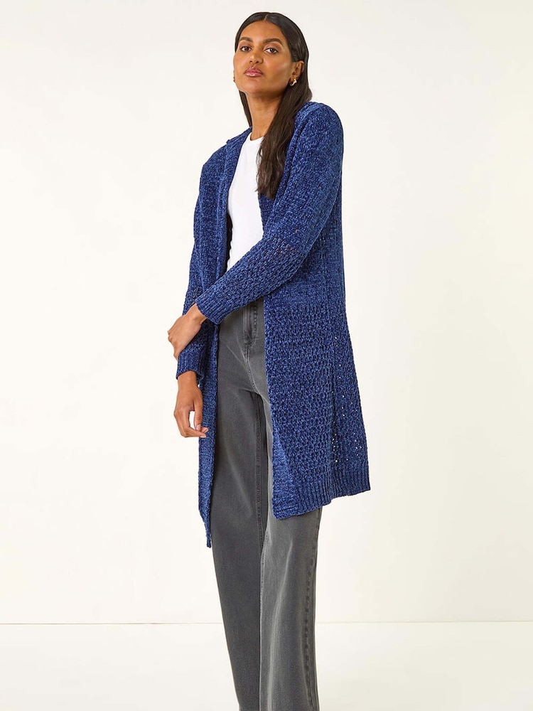 Roman Blue Soft Chenille Hooded Cardigan - Image 1 of 5