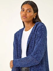 Roman Blue Soft Chenille Hooded Cardigan - Image 4 of 5