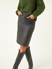 Roman Black Coated Midi Pencil Skirt - Image 4 of 5