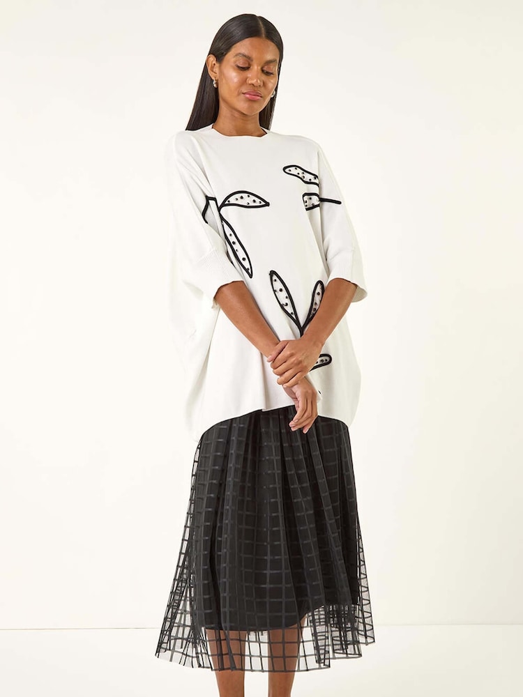 Roman White Leaf Embroidered Knit Jumper - Image 1 of 5 Roman White Leaf Embroidered Knit Jumper - Image 1 of 5