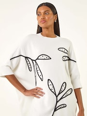 Roman White Leaf Embroidered Knit Jumper - Image 2 of 5