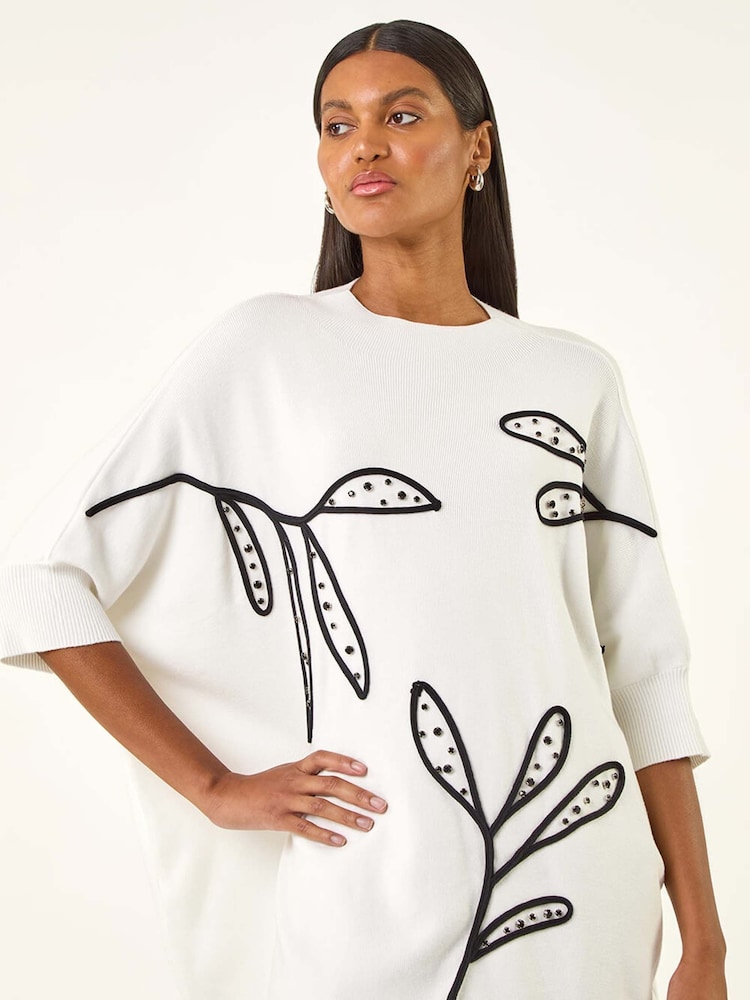 Roman White Leaf Embroidered Knit Jumper - Image 2 of 5 Roman White Leaf Embroidered Knit Jumper - Image 2 of 5
