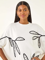 Roman White Leaf Embroidered Knit Jumper - Image 4 of 5