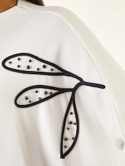 Roman White Leaf Embroidered Knit Jumper - Image 5 of 5