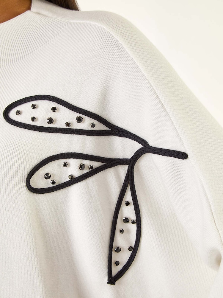 Roman White Leaf Embroidered Knit Jumper - Image 5 of 5 Roman White Leaf Embroidered Knit Jumper - Image 5 of 5