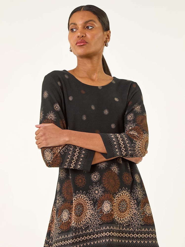 Roman Black Sunflower Printed Tunic Top - Image 1 of 5 Roman Black Sunflower Printed Tunic Top - Image 1 of 5