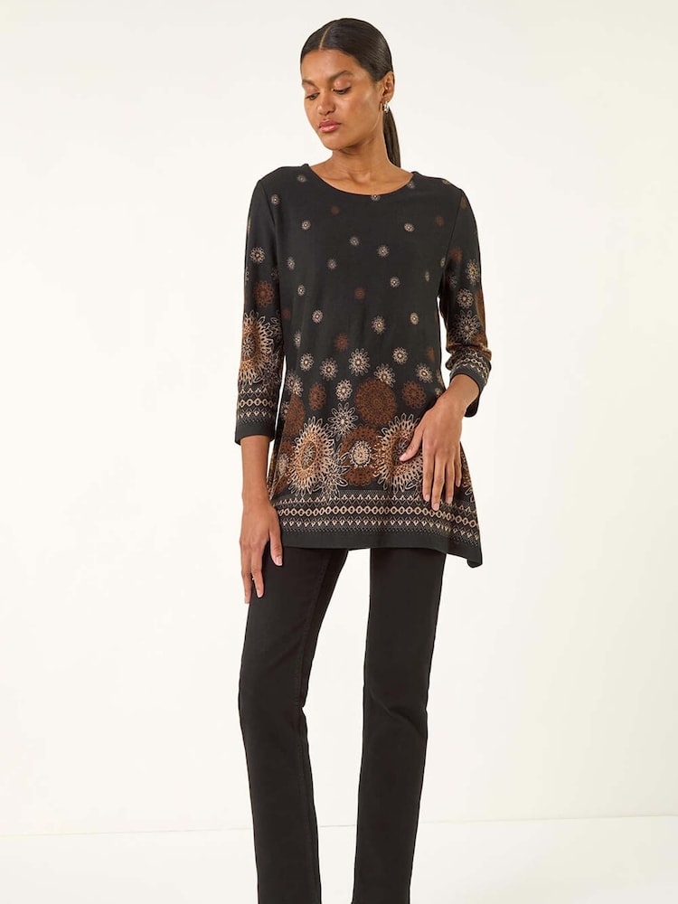 Roman Black Sunflower Printed Tunic Top - Image 2 of 5 Roman Black Sunflower Printed Tunic Top - Image 2 of 5