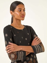 Roman Black Sunflower Printed Tunic Top - Image 4 of 5
