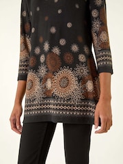 Roman Black Sunflower Printed Tunic Top - Image 5 of 5