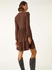 Roman Brown Leaf Print Stretch Dress - Image 3 of 5