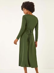 Roman Green Twist Front Stretch Midi Dress - Image 2 of 5