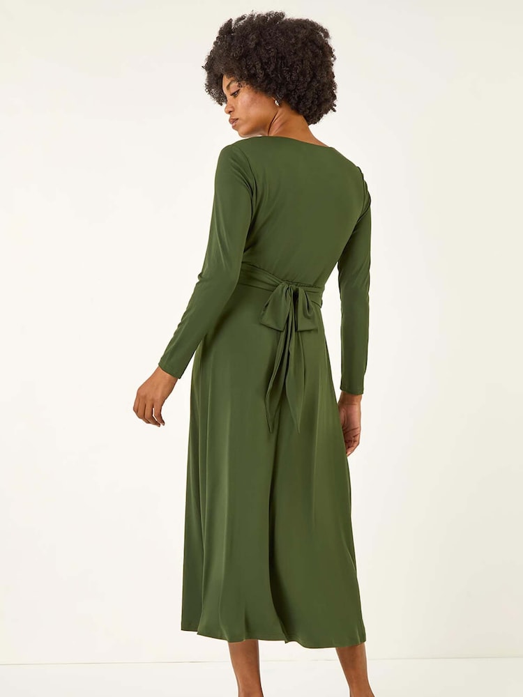 Roman Green Twist Front Stretch Midi Dress - Image 2 of 5