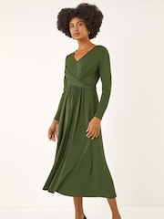 Roman Green Twist Front Stretch Midi Dress - Image 3 of 5