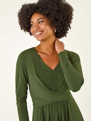 Roman Green Twist Front Stretch Midi Dress - Image 4 of 5