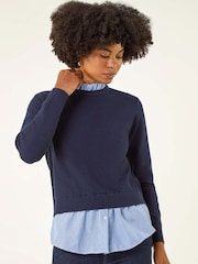 Roman Blue Stripe Shirt Underlay Knit Jumper - Image 4 of 5