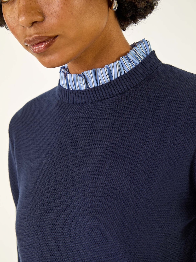 Roman Blue Stripe Shirt Underlay Knit Jumper - Image 5 of 5 Roman Blue Stripe Shirt Underlay Knit Jumper - Image 5 of 5
