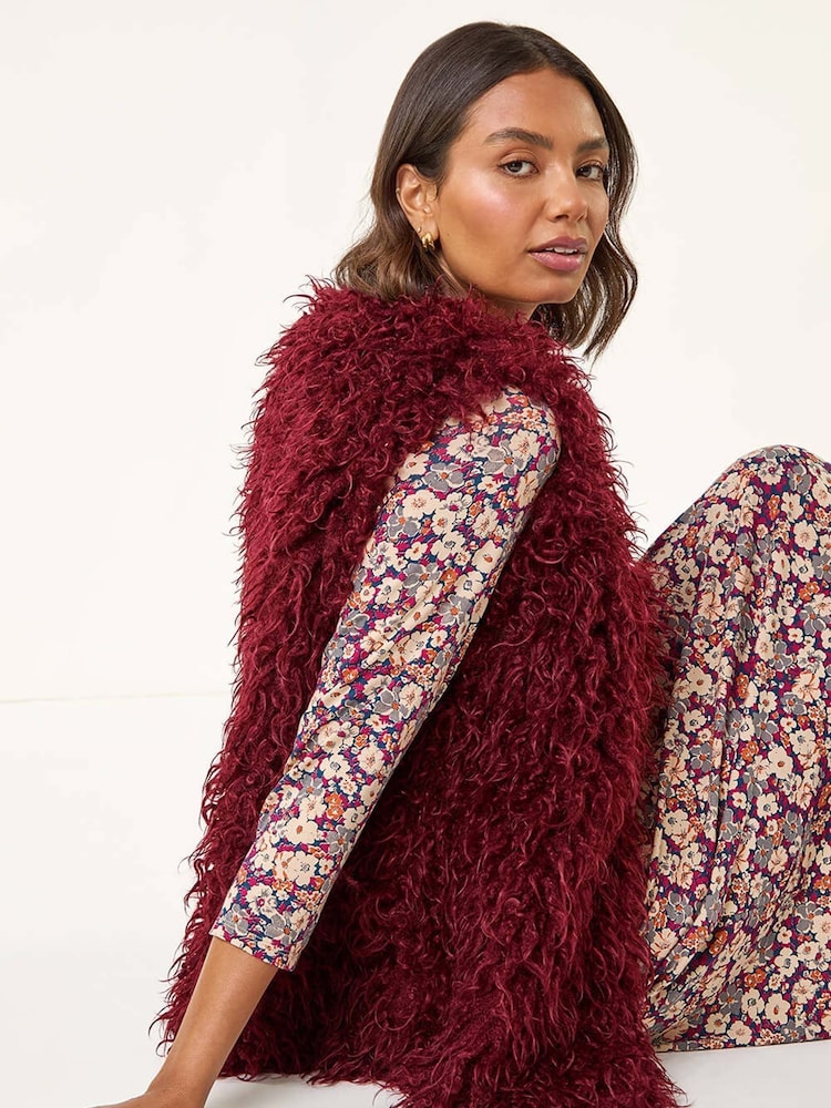 Roman Red Longline Faux Fur Gilet - Image 1 of 5 Roman Red Longline Faux Fur Gilet - Image 1 of 5