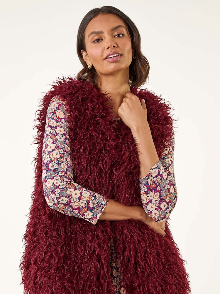 Roman Red Longline Faux Fur Gilet - Image 2 of 5 Roman Red Longline Faux Fur Gilet - Image 2 of 5