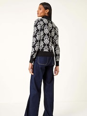 Roman Black Floral Zip Front Jumper - Image 3 of 5