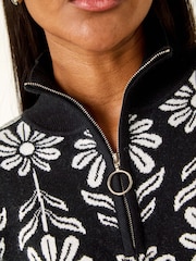 Roman Black Floral Zip Front Jumper - Image 5 of 5
