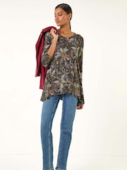 Verde - Blusa elástica com estampa floral romana - Imagem 1 de 5