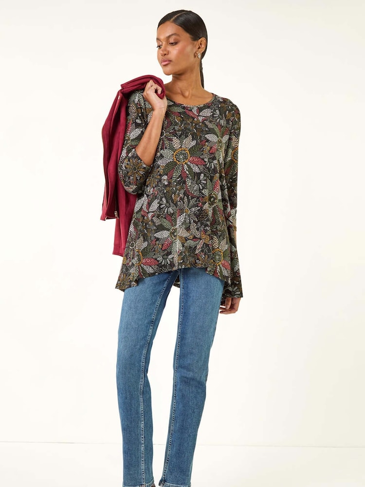 Verde - Blusa elástica com estampa floral romana - Imagem 1 de 5