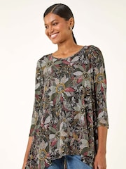 Verde - Blusa elástica com estampa floral romana - Imagem 2 de 5
