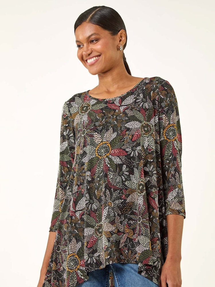 Verde - Blusa elástica com estampa floral romana - Imagem 2 de 5