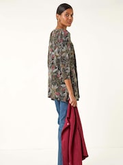 Verde - Blusa elástica com estampa floral romana - Imagem 3 de 5