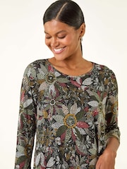 Verde - Blusa elástica com estampa floral romana - Imagem 4 de 5