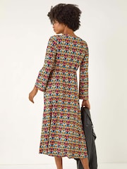 Roman Yellow Geo Print Stretch Midi Dress - Image 3 of 5