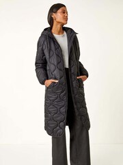 Roman Black Quilted Hooded Coat - Image 1 of 5
