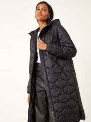 Roman Black Quilted Hooded Coat - Image 2 of 5