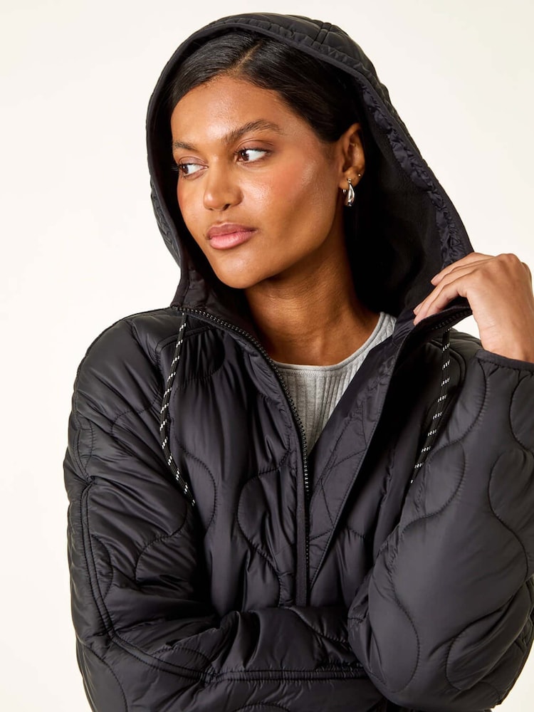 Roman Black Quilted Hooded Coat - Image 5 of 5 Roman Black Quilted Hooded Coat - Image 5 of 5