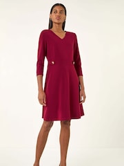 Roman Red V-Neck Buttoned Stretch Dress - Image 1 of 5