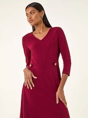 Roman Red V-Neck Buttoned Stretch Dress - Image 2 of 5