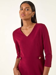 Roman Red V-Neck Buttoned Stretch Dress - Image 4 of 5